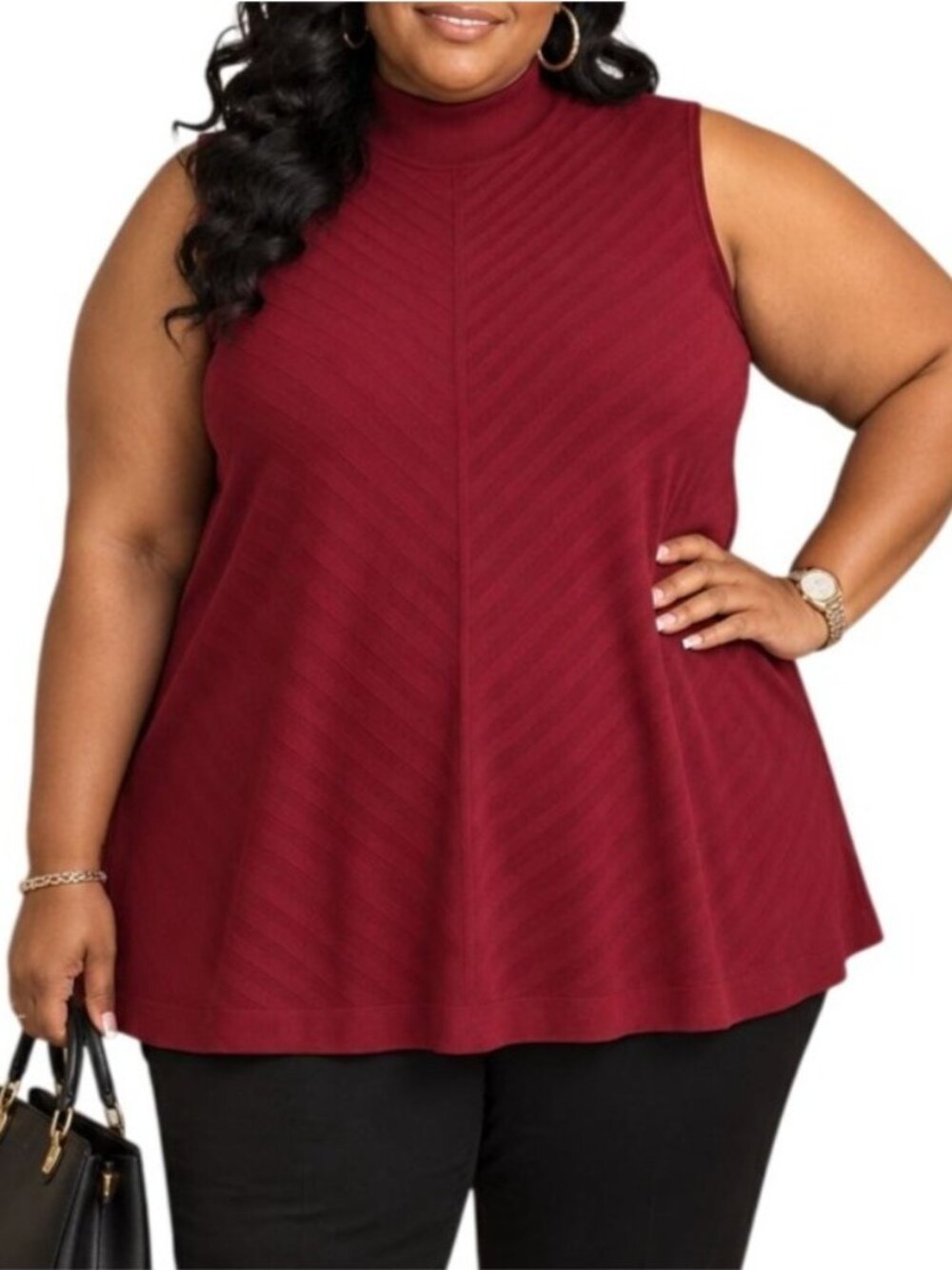 Avenue Plus Size 26/28 Tank Top Sleeveless Mock Neck Chevron Knit Red